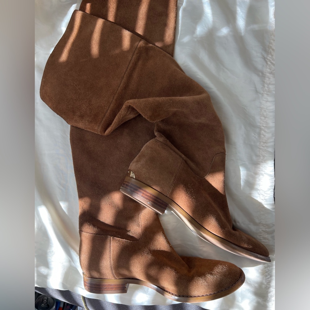 Authentic suede Michael kors Regina riding boots dark Carmel over the knee 7.5